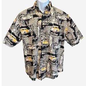 Natural Issue Black & Yellow Button Up Wrinkle Free Shirt, Surf Beach Medium